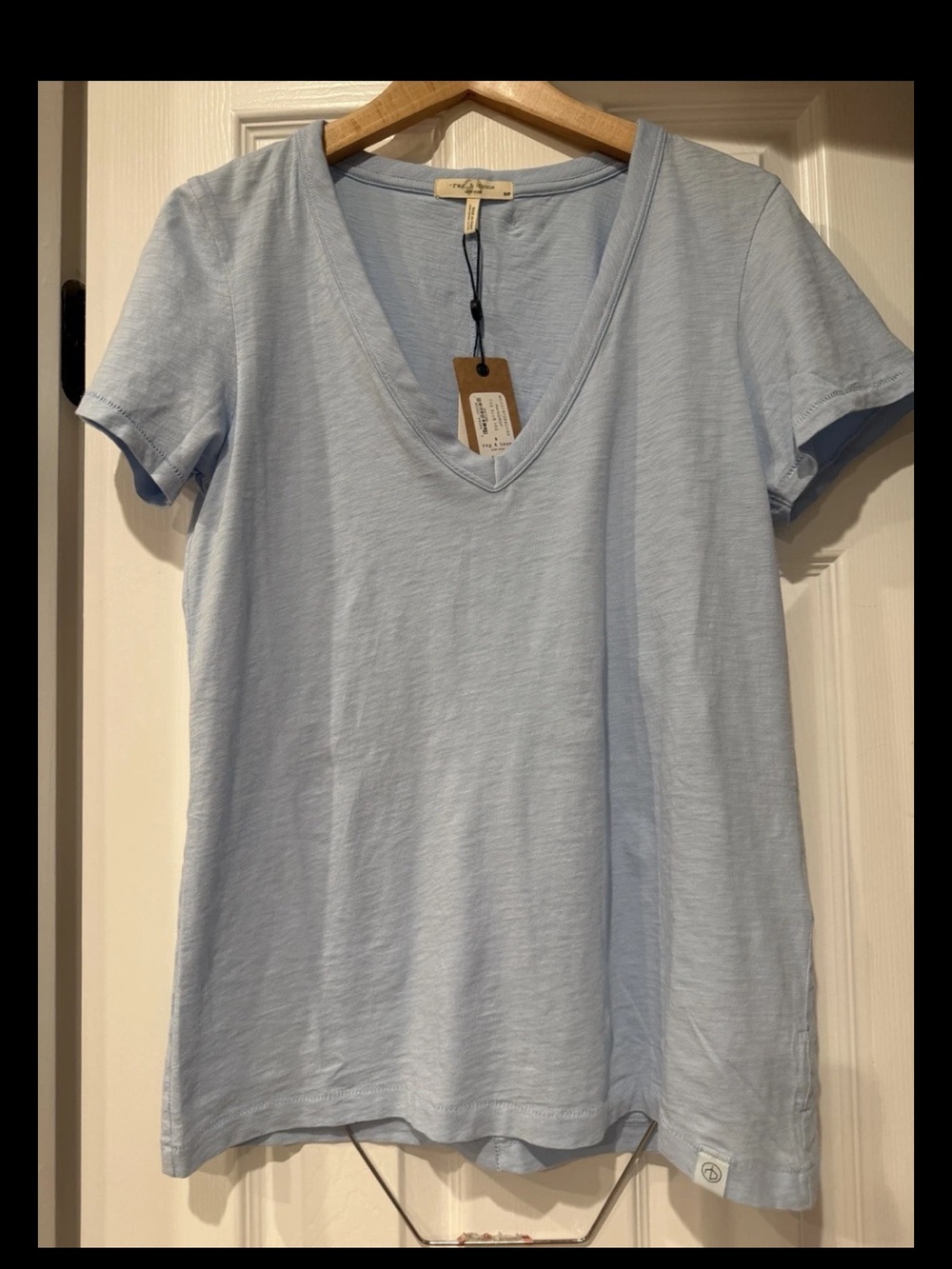 Rag & Bone Slub Vee Fog Blue 100% Cotton Soft Heathered Texture Tshirt S